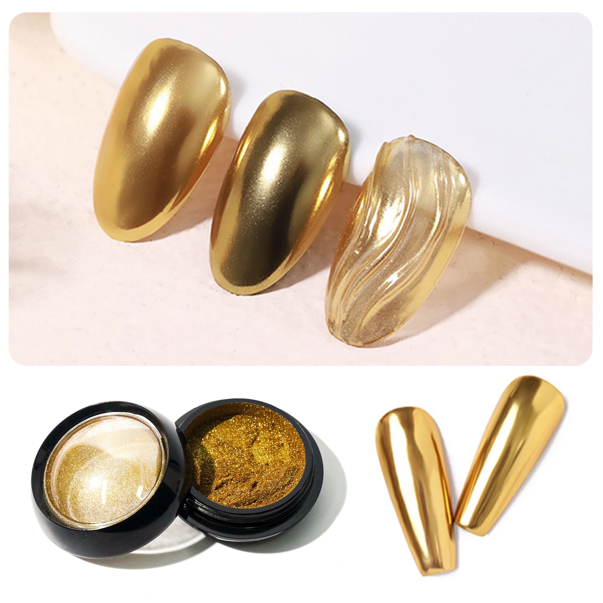 1pcs Nail Glitter Metallic Rubbing Dust Gel Polish Pigment Shinning Metal Manicure Decor Magic Mirror Powder Gold Silver Chrome Peaceful Pleasures Health and Wellness golden