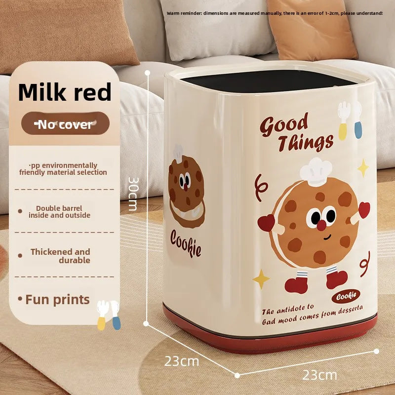 Adorable Waste Bin with Fun Pattern - Double Bucket Design, Anti-Stain & Oil-Resistant, Home Accessory Peaceful Pleasures Health and Wellness Cookie