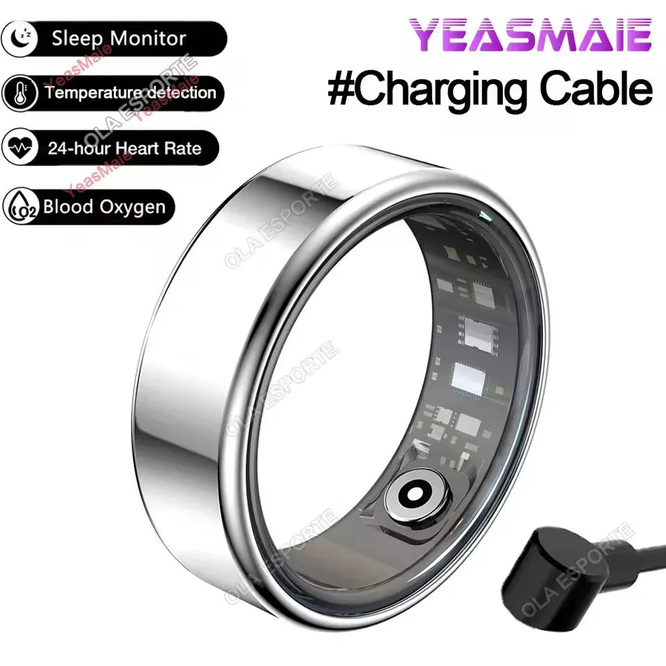 NEW R09 Smart Ring Men Women with Charging Case,Heart Rate Blood Oxygen,Skin Temperature Monitor,5ATM Waterproof For Android iOS Peaceful Pleasures Health and Wellness Silver 6