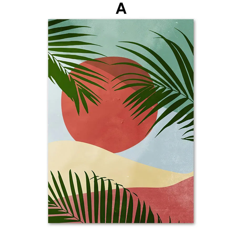 Boho Tropical Canvas Wall Art | Abstract Woman & Palm Leaf Print