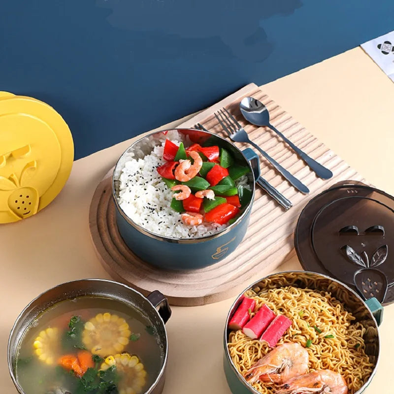 Stainless Steel Noodle Bowl with Drainable Lid Large Capacity Student Dorm Lunch Box Portable Office Food Bowl Kitchen Storage T Peaceful Pleasures Health and Wellness