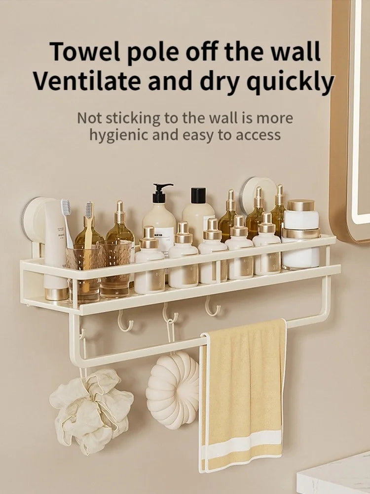No-Drill Suction Cup Bathroom Wall Storage Rack | Aluminum
