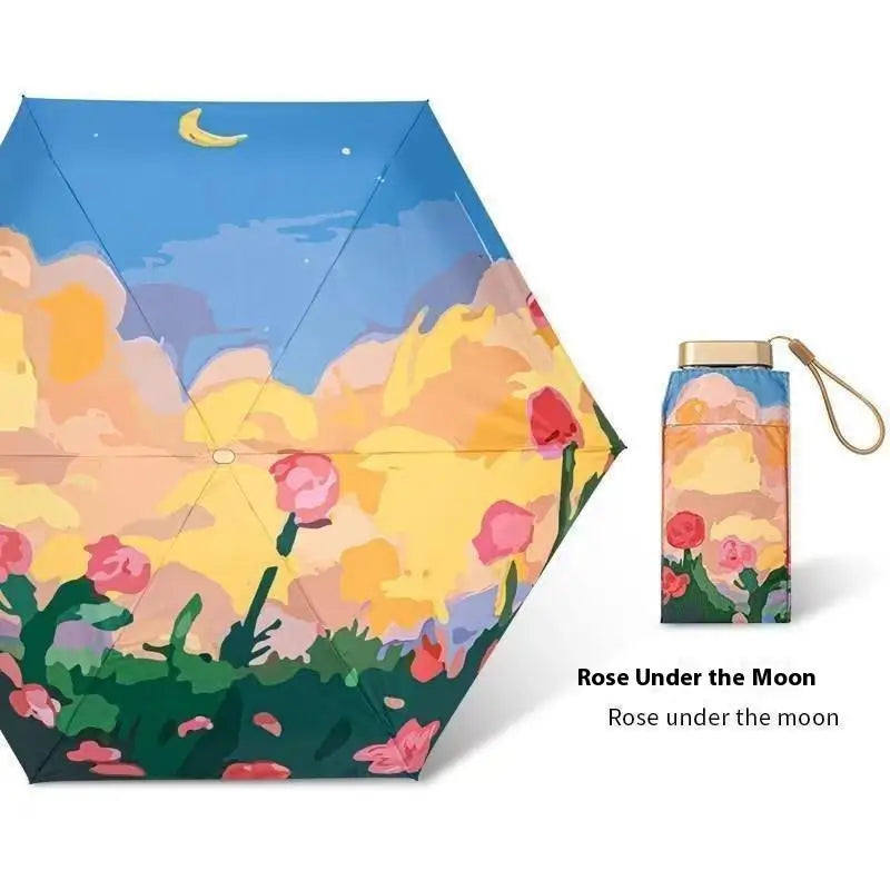 Women's Compact Sun Umbrella with UV Protection, Stylish Five-Fold Outdoor Parasol Single Piece Peaceful Pleasures Health and Wellness A3