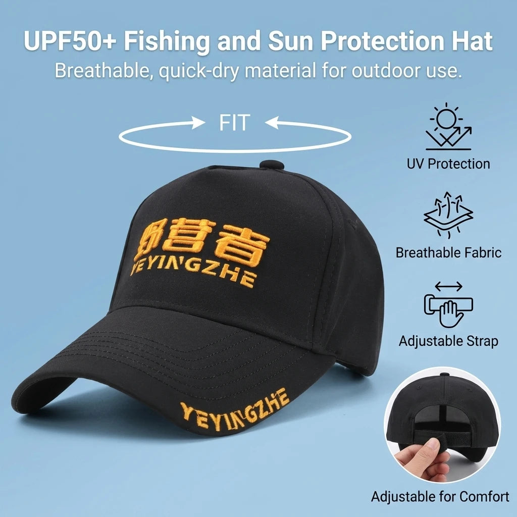 Men Outdoor Fishing Hat UPF50+ Sun-Protection Extended Brim Baseball Cap for UV-Protection Peaceful Pleasures Health and Wellness