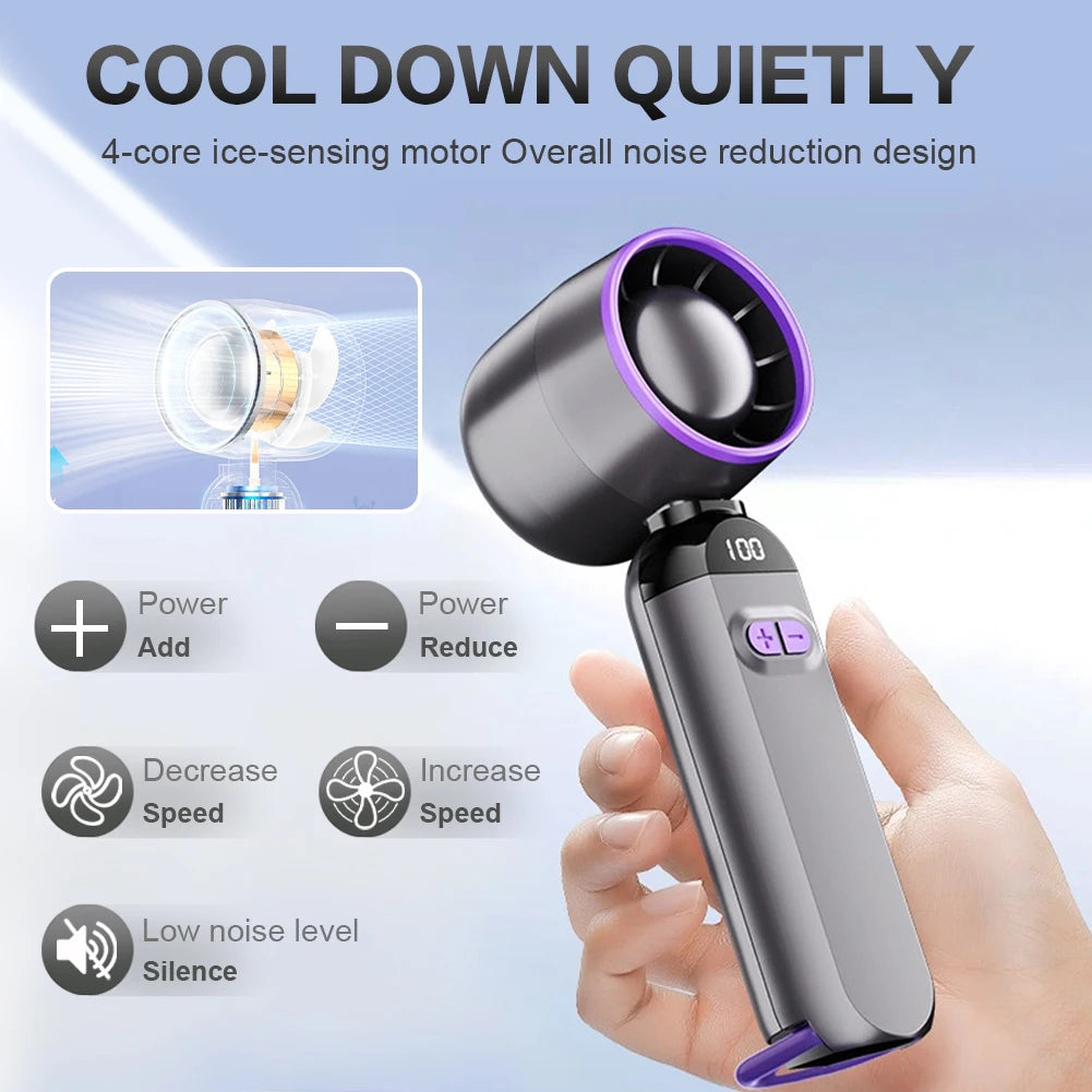 Mini Handheld Air Cooling High Speed Turbo Fan Foldable USB Rechargeable 3000mAh 100 Wind Speeds Adjustable Outdoor With Lanyard Peaceful Pleasures Health and Wellness