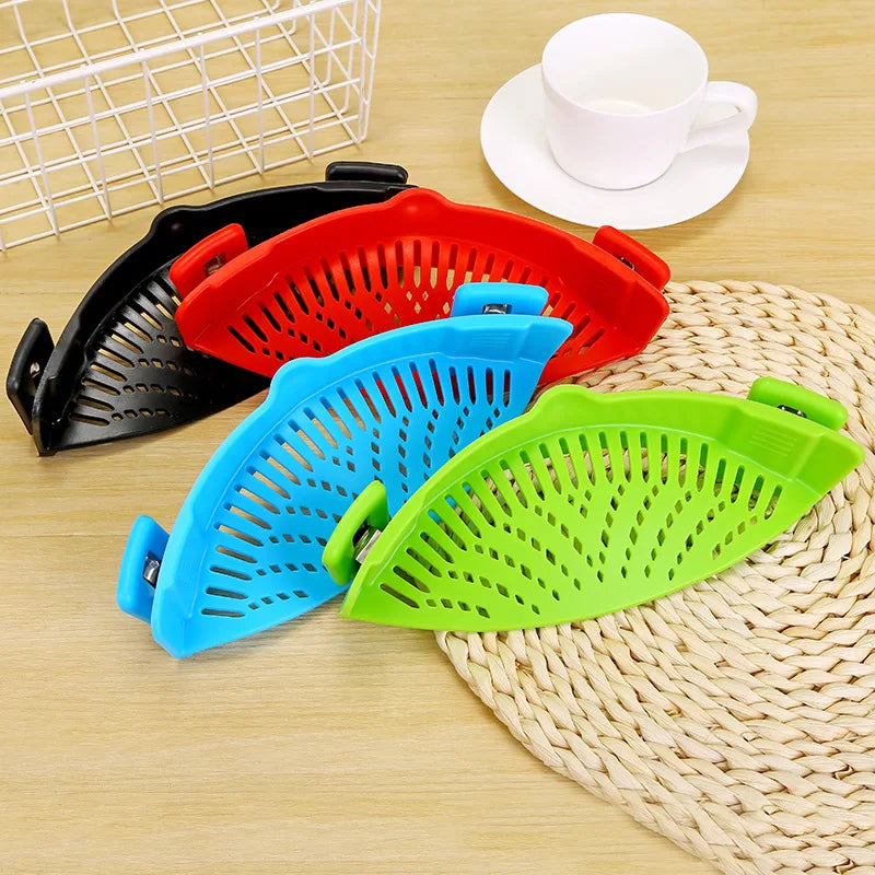 Hot sale Kitchen Strainer Clip Silicone Colander Fits all Pots and Bowls Kitchen Pasta Pot Clip On Hot Silicone Pot Strainer Peaceful Pleasures Health and Wellness
