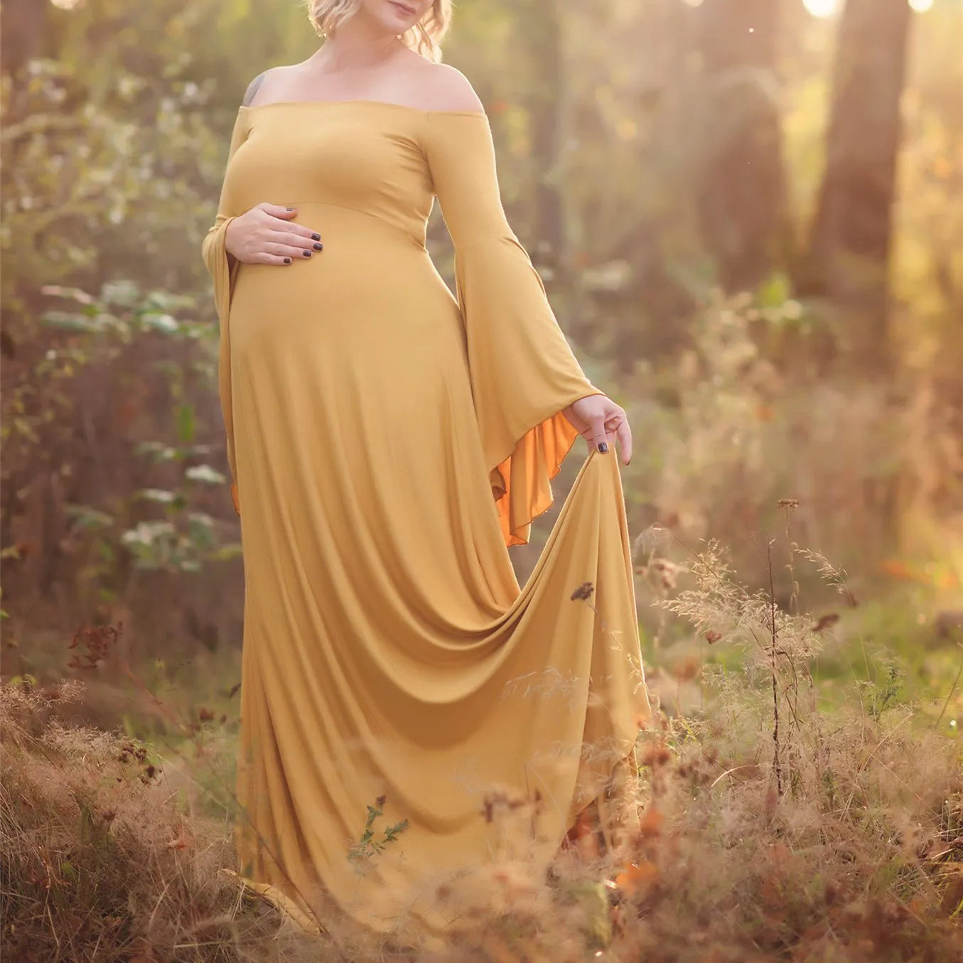 New European and American Mercerized Cotton Maternity Flounce Skirt Photography Dress Peaceful Pleasures Health and Wellness