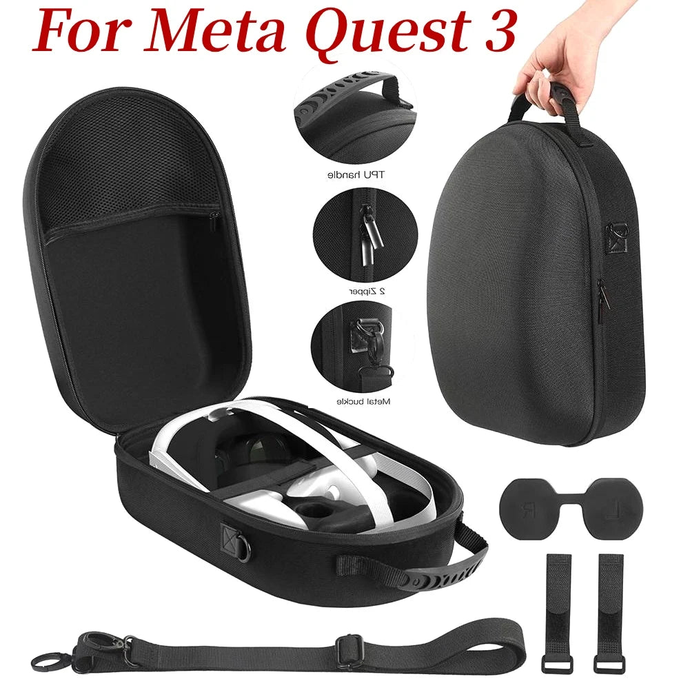 For Meta Quest 3 VR Glasses Storage Bag EVA Hard Shell Travel Carrying Case With Shoulder Strap for Meta Quest 3 VR Accessories Peaceful Pleasures Health and Wellness