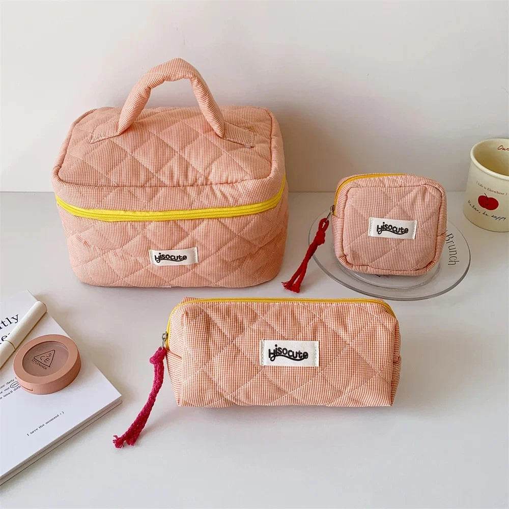 3-Piece Plaid Cosmetic Bag Set – Large Capacity Toiletry Organizer