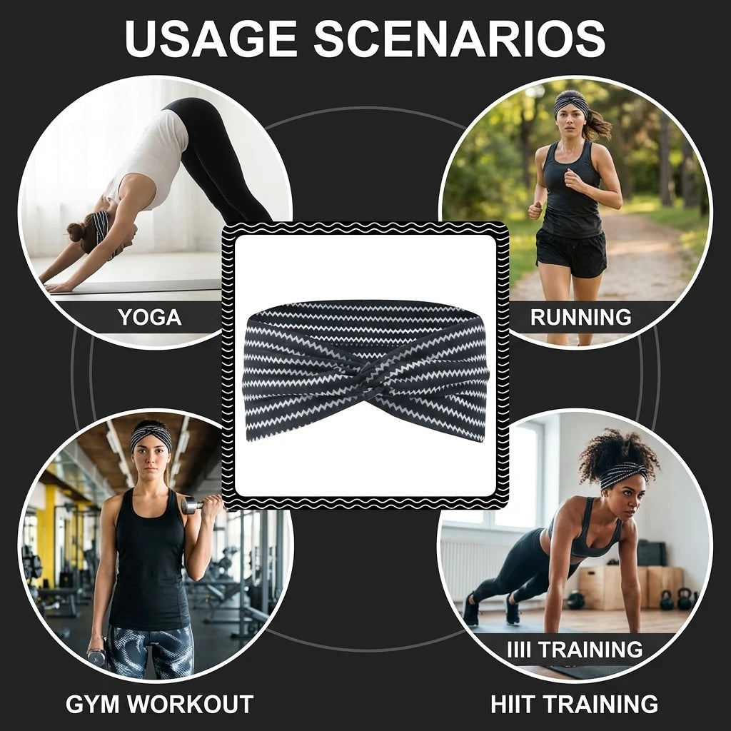 Women's Sports Headband Elastic Non-Slip Wide Sweat-Absorbing for Yoga Running Peaceful Pleasures Health and Wellness