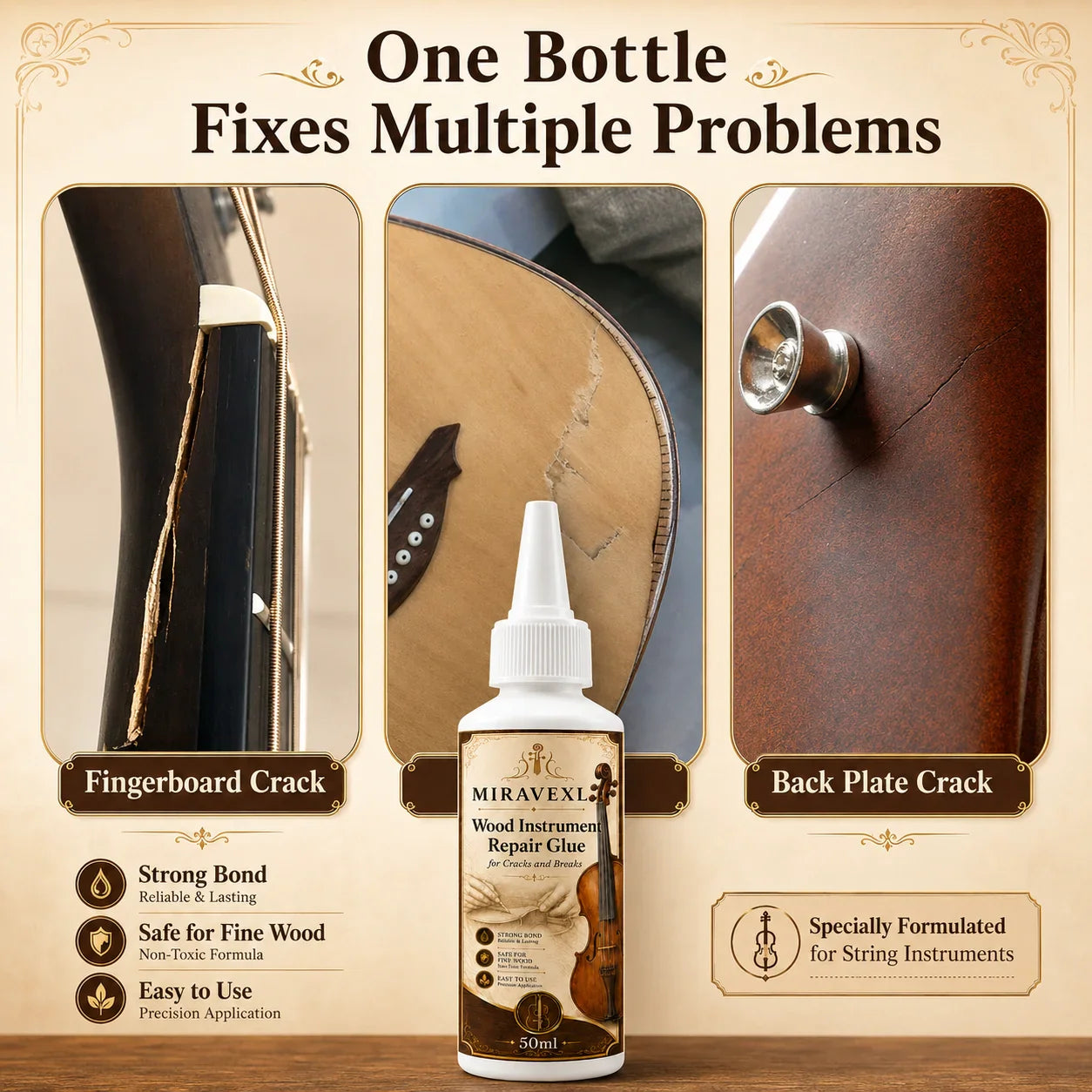 MIRAVEXL Wood Instrument Repair Glue 50ml Kit | Guitar Violin