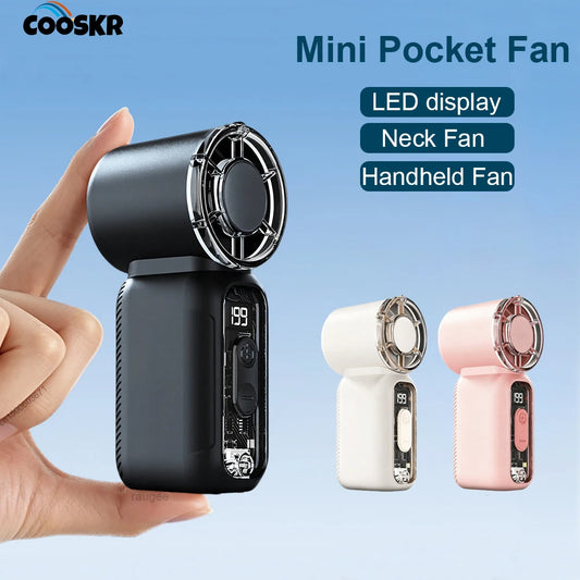 Mini Handheld Fan 1200mAh Rechargeable LED display Pocket Fan Portable Hanging Neck Fan Small Personal Fan for Outdoor Travel Peaceful Pleasures Health and Wellness