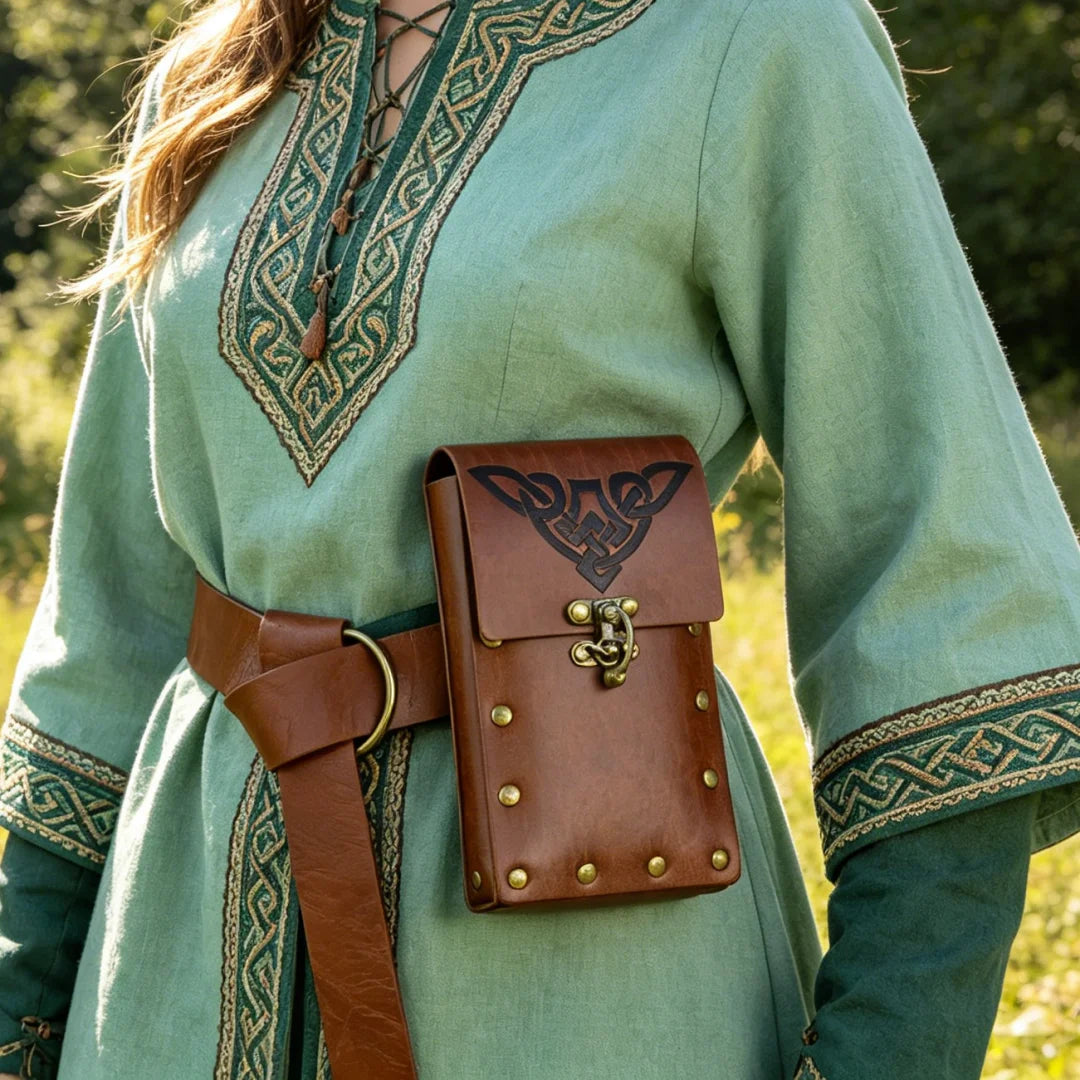 Medieval Faux Leather Retro Waist Bag Hangable Drawstring Outdoor