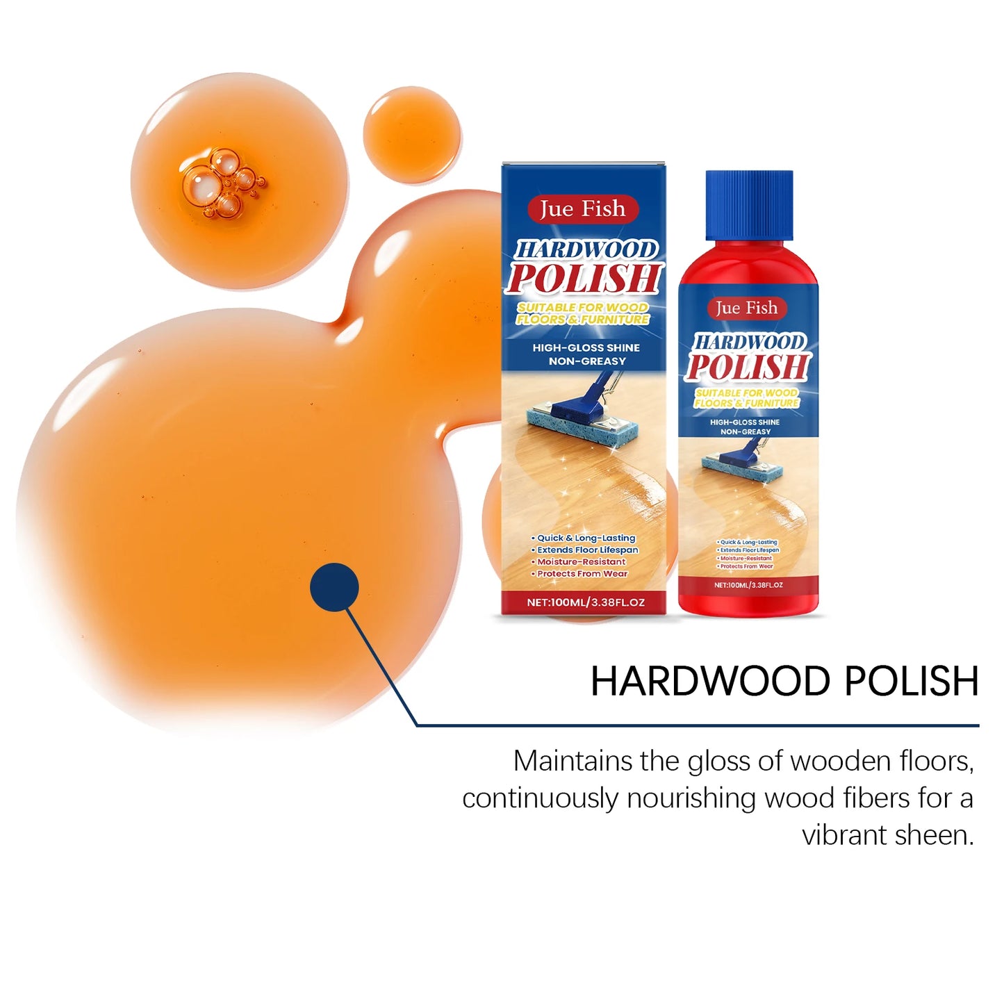 Jue-Fish 100ml Hardwood Floor Cleaner – Restores Gloss & Removes Stains