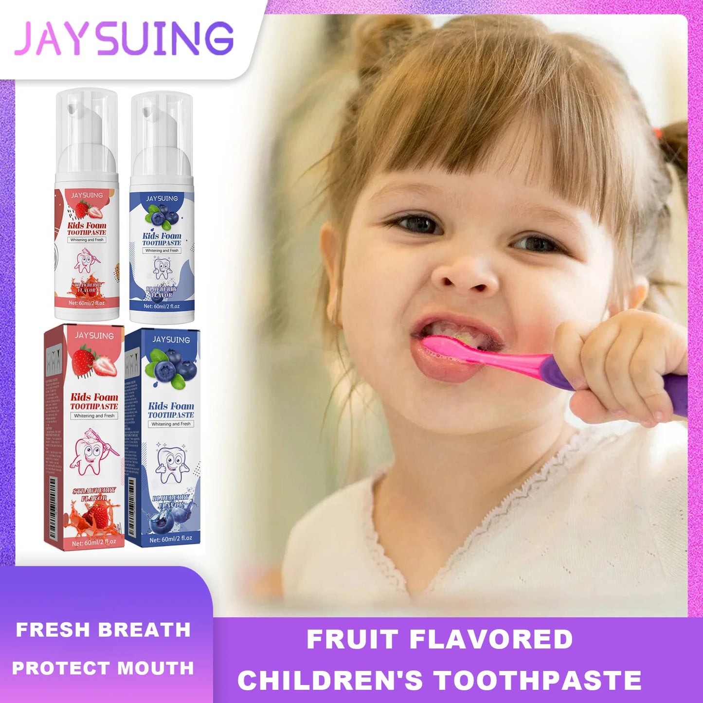 Jaysuing Kids Strawberry Foaming Toothpaste | Whitening & Fresh Breath