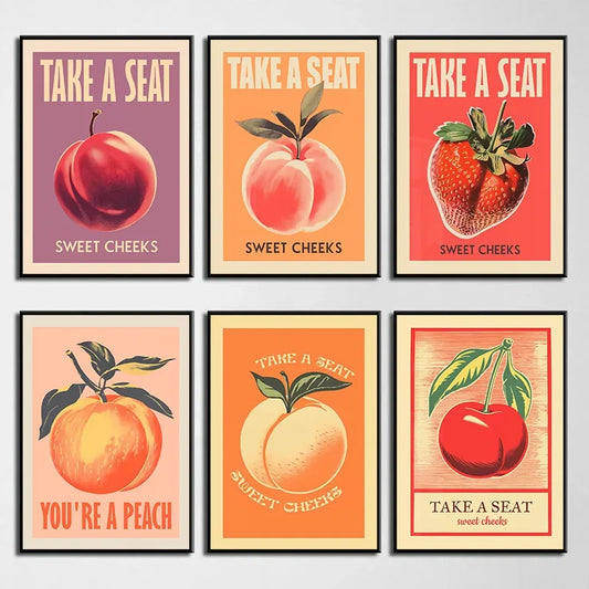 Take A Seat Sweet Cheeks Poster Print Retro Bathroom Wall Art Strawberry Peach Nice Bum Funny Toilet Home Decor Picture Peaceful Pleasures Health and Wellness