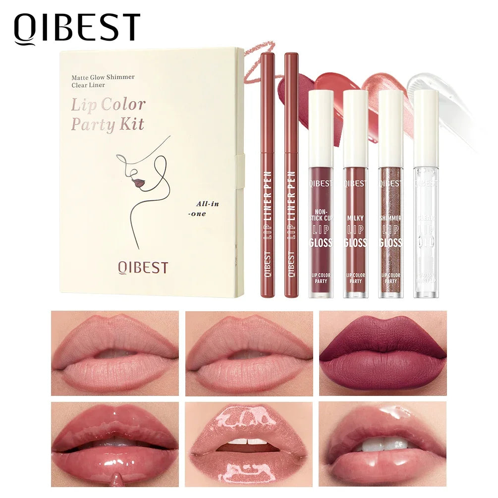 QIBEST 6 PCS Lip Color Makeup Sets Include 2*Lipliner,1 Matte Liquid Lipstick,2 Mirror Lip Glaze And 1 Transparent Lip Oil Balm Peaceful Pleasures Health and Wellness 03