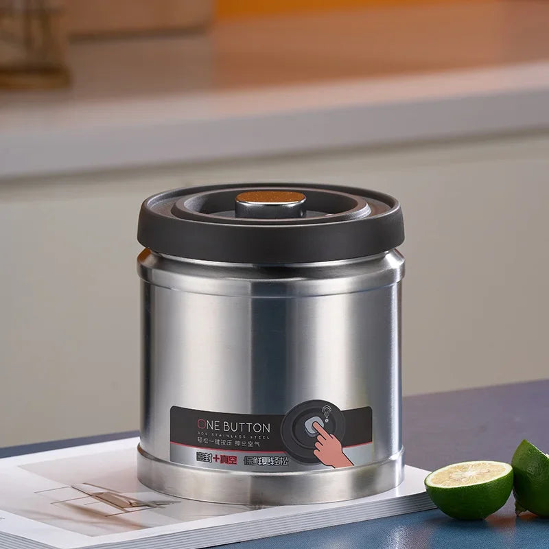 Vacuum Sealed Jug Coffee Beans Stainless Steel Airtight Container Kitchen Food Grains Candy Keep Fresh Storage Jar Peaceful Pleasures Health and Wellness