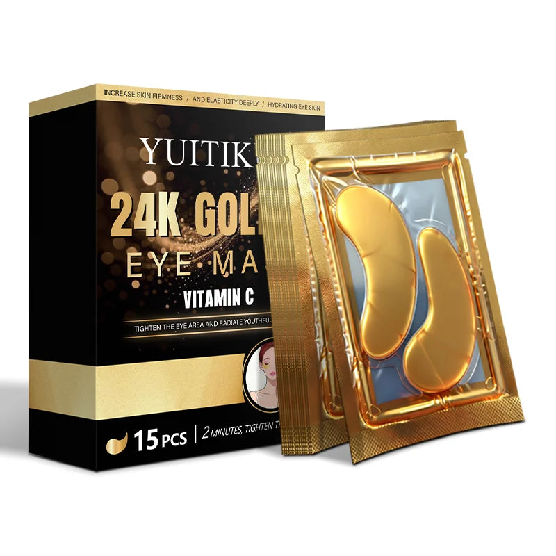 YUITIKUE 24K Golden Eye Mask | Vitamin C Infused | 2-Minute Eye Area Tightening & Hydrating Treatment | 15 Pcs Peaceful Pleasures Health and Wellness 15pd