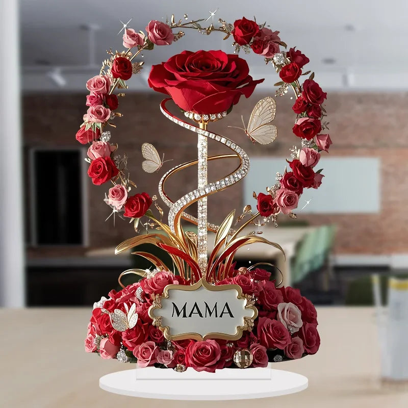1PC Flat Acrylic Rose with Stand MOM Birthday Gift Mother's Day Anniversary Table Decoration Gift for Mom Peaceful Pleasures Health and Wellness
