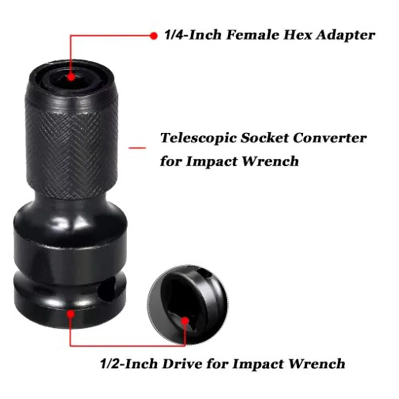 1/2 Square Handle 1/4 Hex Handle Electric Wrench Conversion Head Extension Spring Cover Wrench Conversion Head Piece Set 1/2 Sq Peaceful Pleasures Health and Wellness