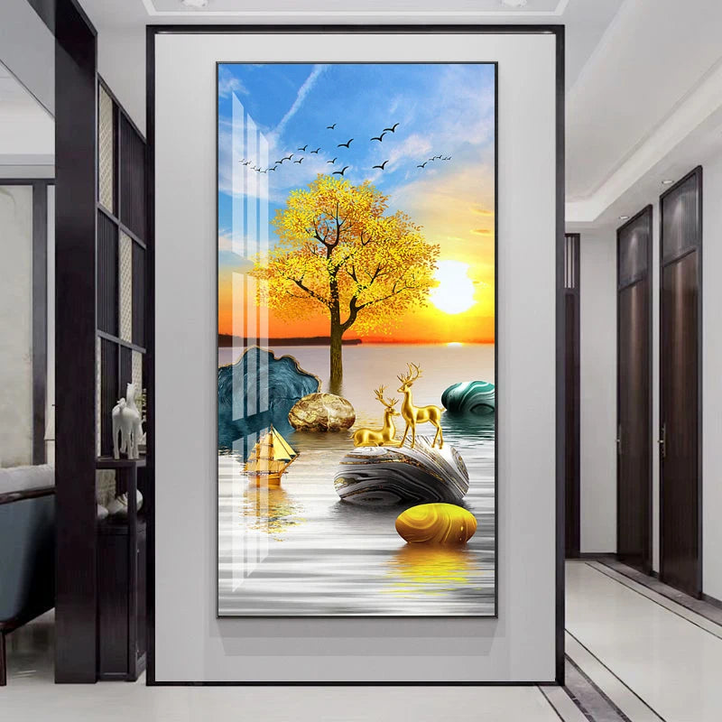 Abstract Luxury Flowers Canvas Painting, Golden Rich Tree, Wall Art Posters Money Tree Prints, Living Room, Porch, Home Decor Peaceful Pleasures Health and Wellness