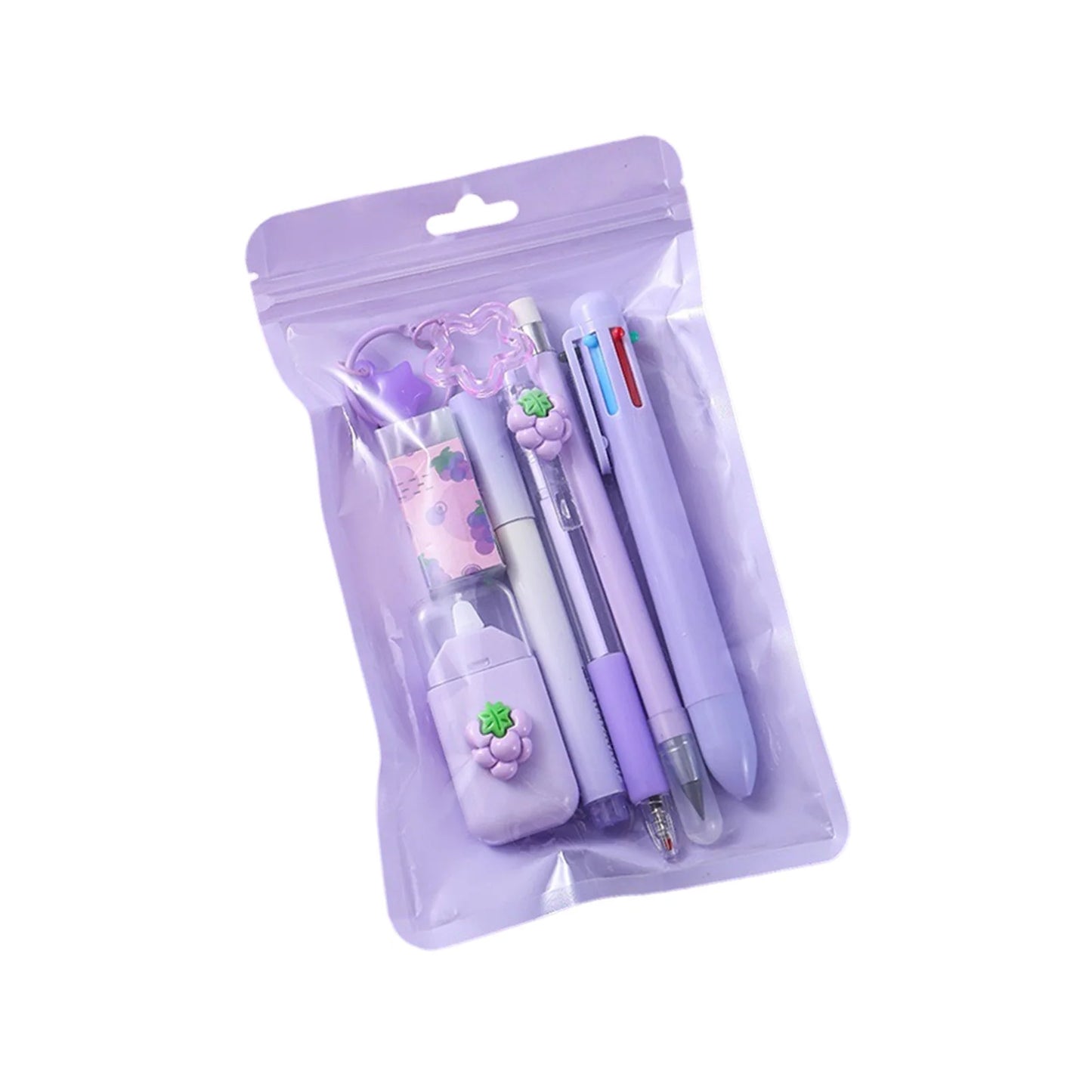 7pcs Learning Stationery Set with 4 Pens Correction Tape & Eraser Set for Education Goodies Supplies Peaceful Pleasures Health and Wellness Grape