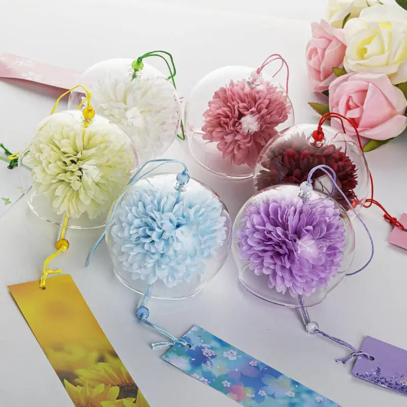 Japanese Glass Wind Chime with Artificial Flower | Home Decor Glass Wind Chime Peaceful Pleasures Health and Wellness