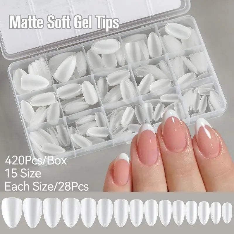 100/420Pcs Matte Soft Gel Tips Full Cover False Nail Tips Press On Acrylic Nails Short Almond Coffin Artificial Nails Extension Peaceful Pleasures Health and Wellness