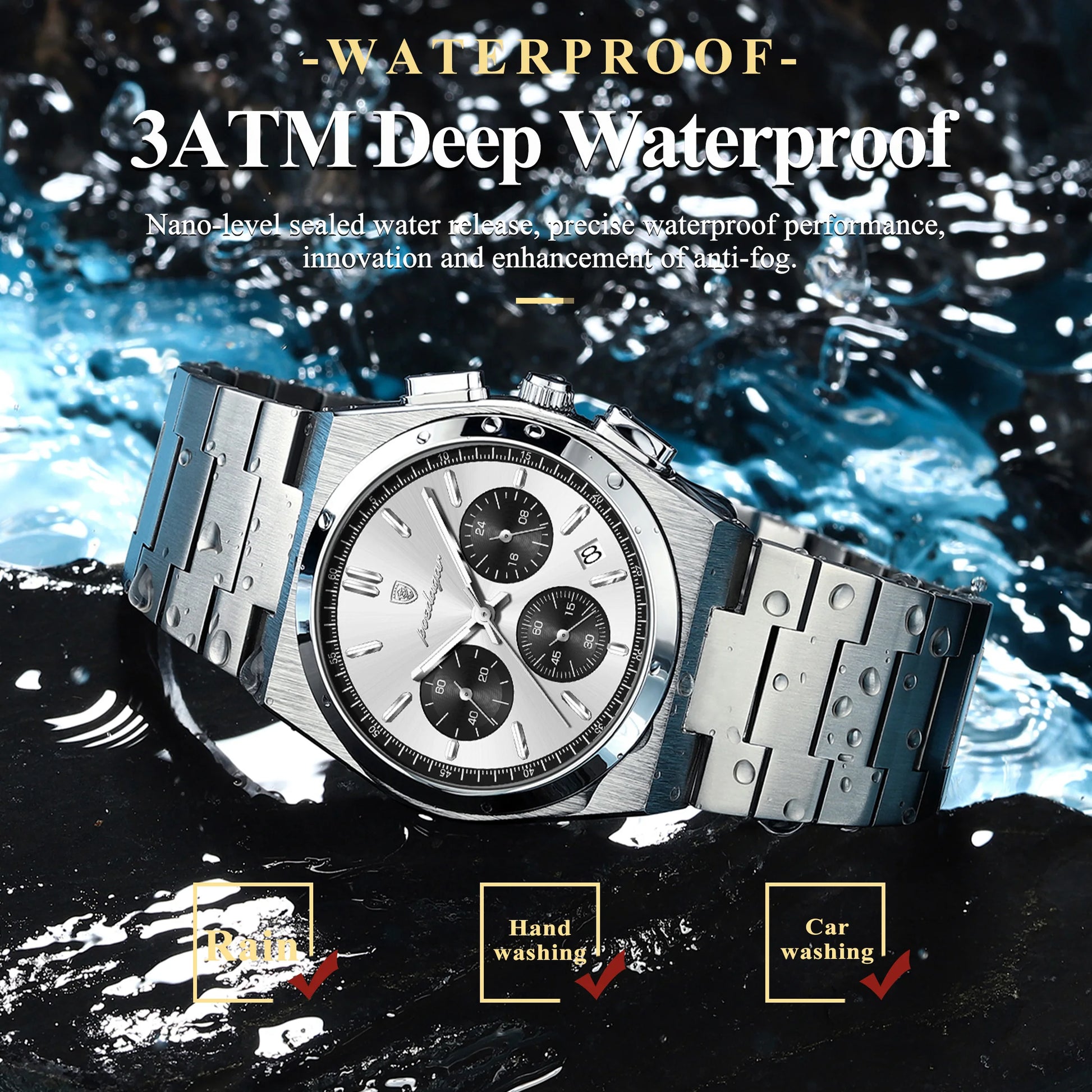 POEDAGAR Top Business Men's Watch Chronograph Date Stainless Steel Classic Man Clock Waterproof Luminous Quartz Watches For Men Peaceful Pleasures Health and Wellness