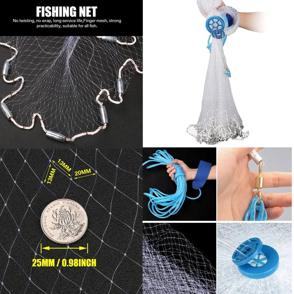 Saltwater Fishing Cast Net for Bait Trap Fish 3ft/4ft/5ft/6ft/8ft Radius Casting Nets with Heavy Duty Zinc Sinker Easy to Throw Peaceful Pleasures Health and Wellness