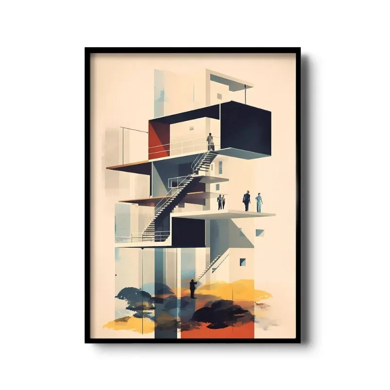 Vintage Bauhaus Abstract Geometric Canvas Wall Art Print