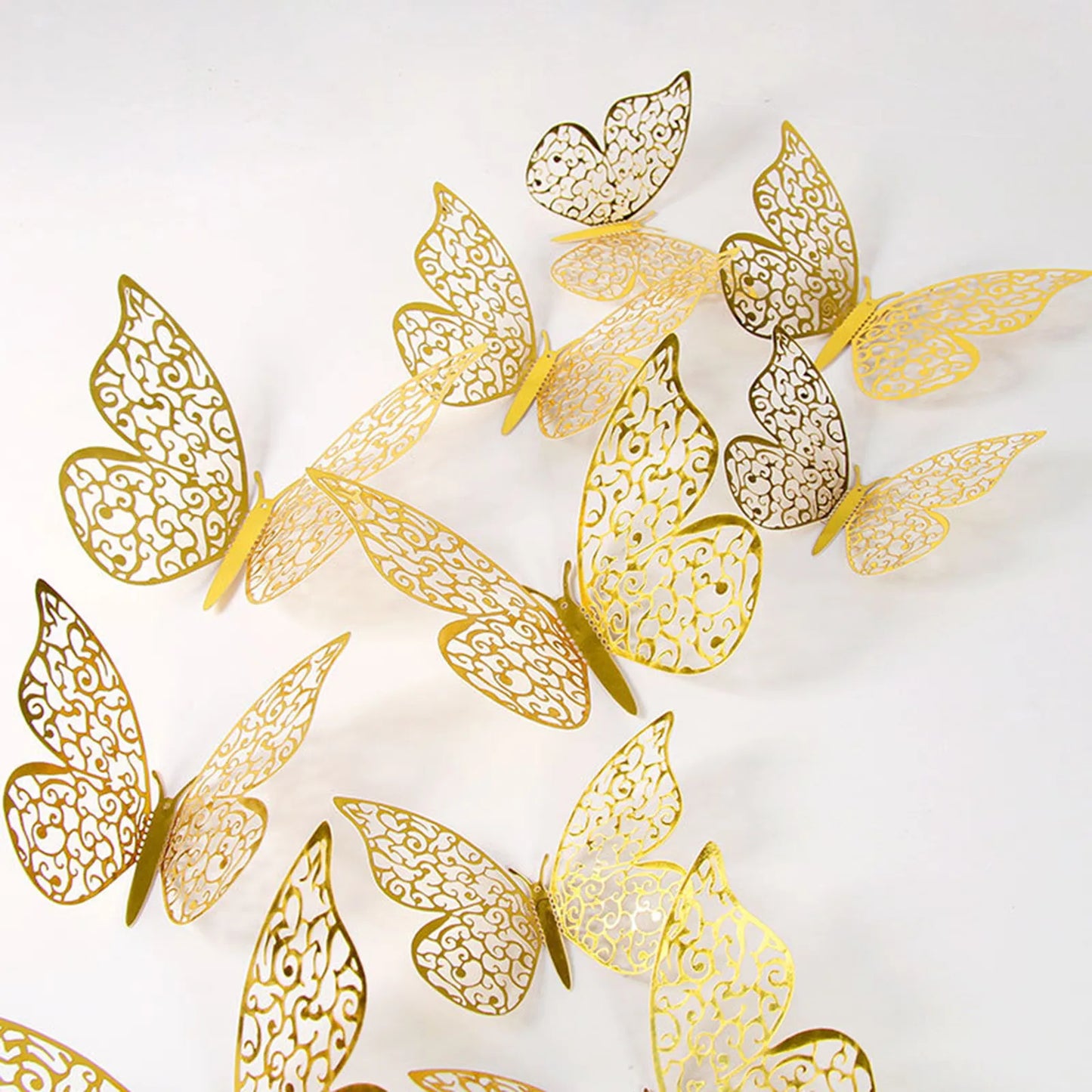 12-Piece 3D Butterfly Wall Stickers – Pink & Yellow Laser Decor