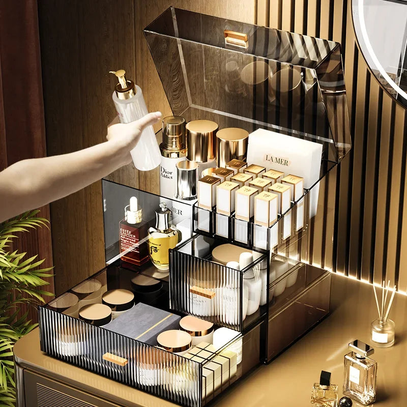Large Acrylic Cosmetics Organizer Box – Dustproof Makeup Storage