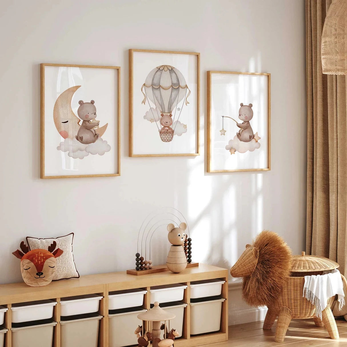3-Piece Cartoon Bear Nursery Canvas Wall Art | Kids Room Decor