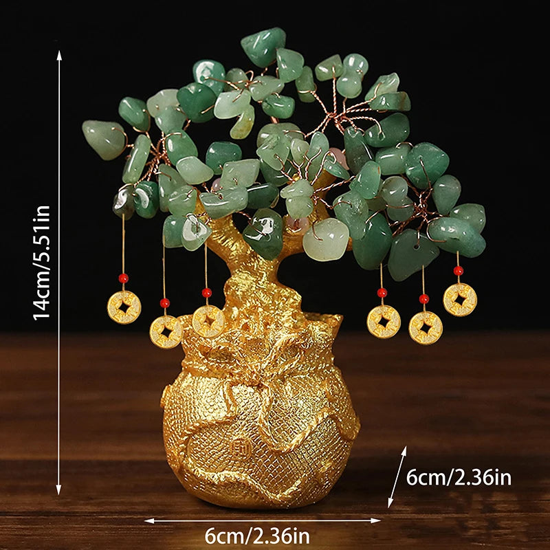 Yellow Crystal Money Tree Feng Shui Wealth Bonsai Ornament