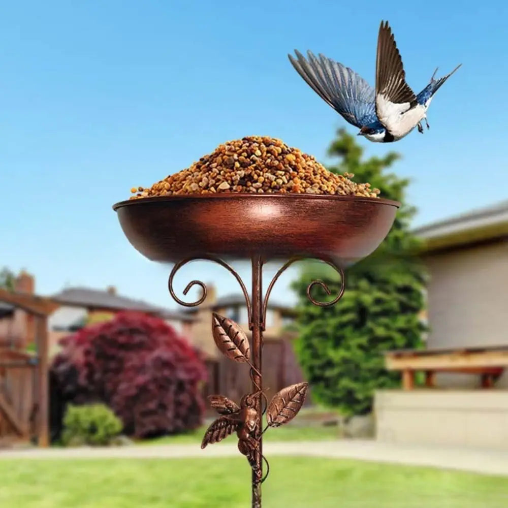 Vintage Iron Garden Birdbath & Feeder with Ground Stake