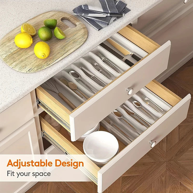 Utensil Organizer for Kitchen Drawers, Expandable Cooking Utensil Tray, Adjustable Cutlery Silverware Flatware Holder, Plastic Peaceful Pleasures Health and Wellness