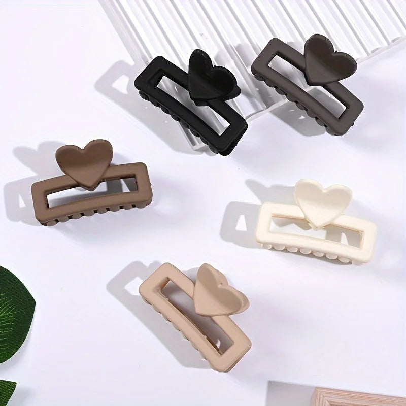 5-Pack Heart-Shaped Rectangular Hair Clips – Matte Retro Style Peaceful Pleasures Health and Wellness