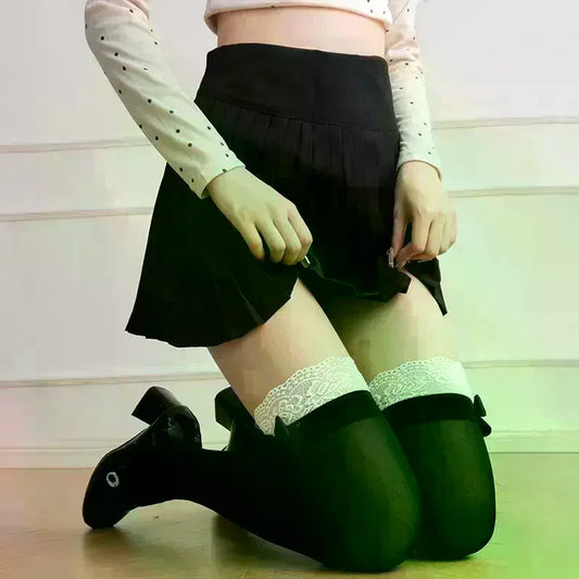 Sweet Lolita Lace Bow Over-Knee Socks | JK School Uniform Style Over-Knee Fashion Socks Oasis Select