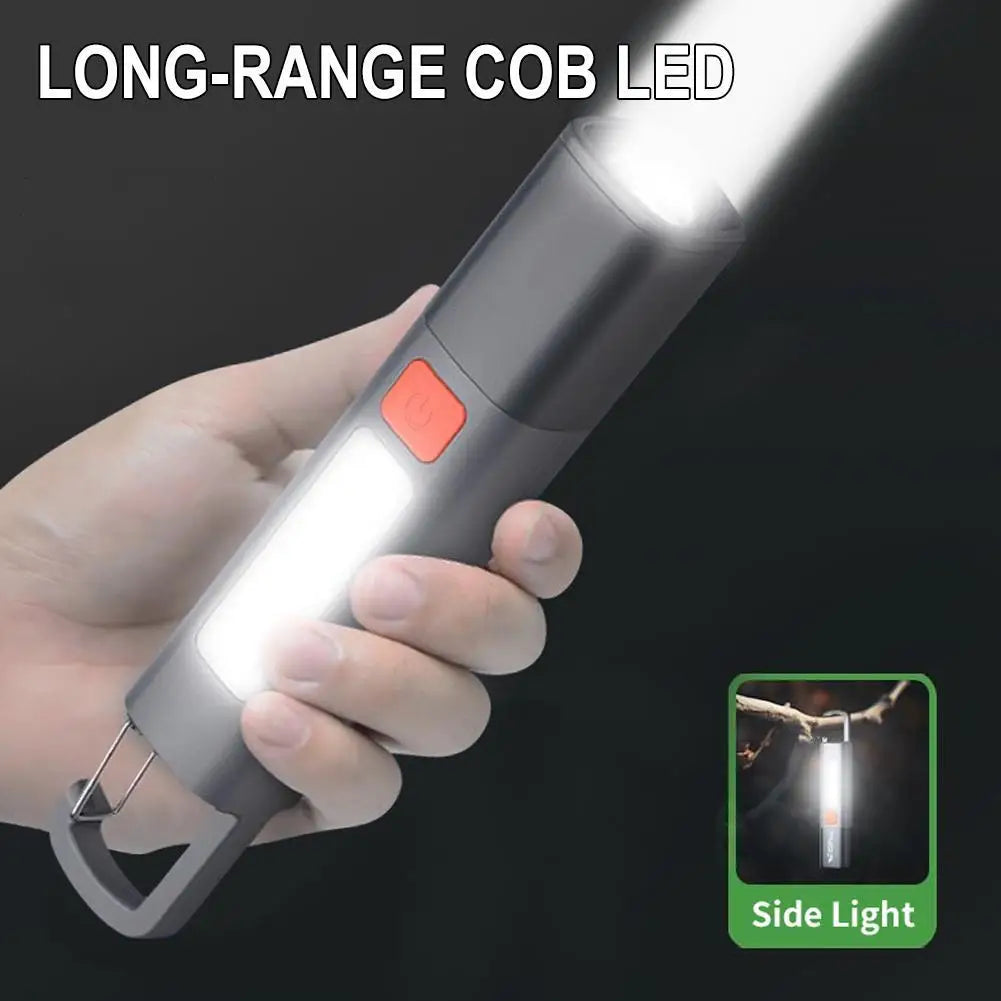COB LED Camping Flashlight with Hook | USB Rechargeable Torch