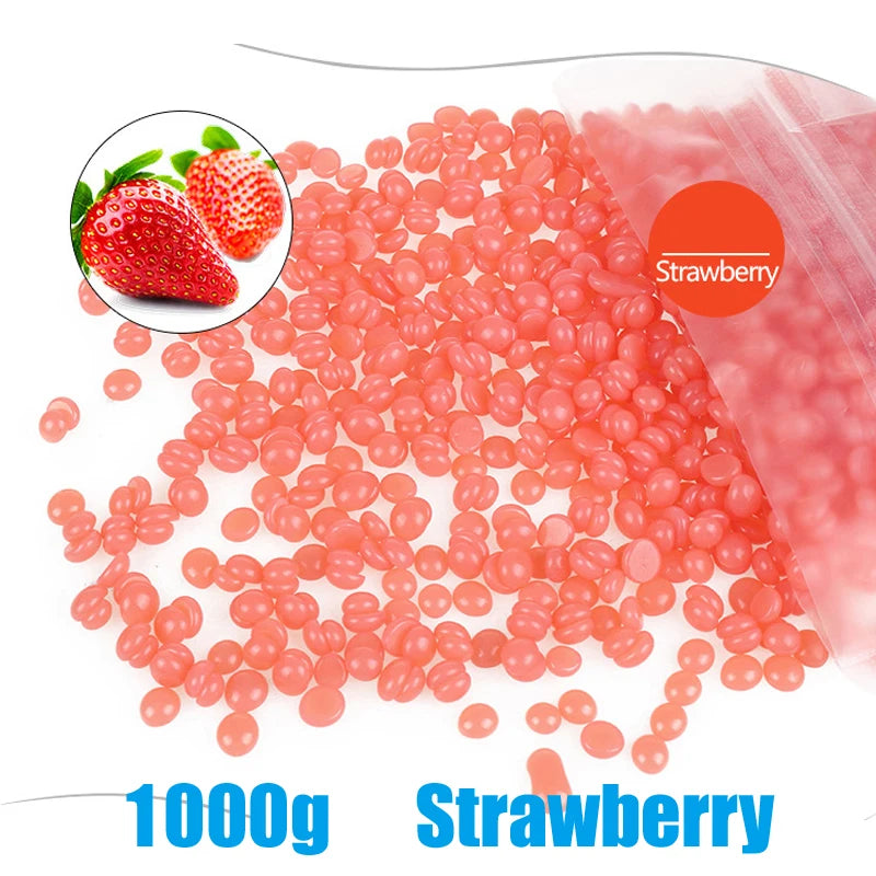 1000g Depilatory Wax Beans Hot Film Painless Waxing Beads Hard Wax Beans Heating Wax Machine Bikini Face Legs Body Hair Removal Peaceful Pleasures Health and Wellness 1000g Strawberry