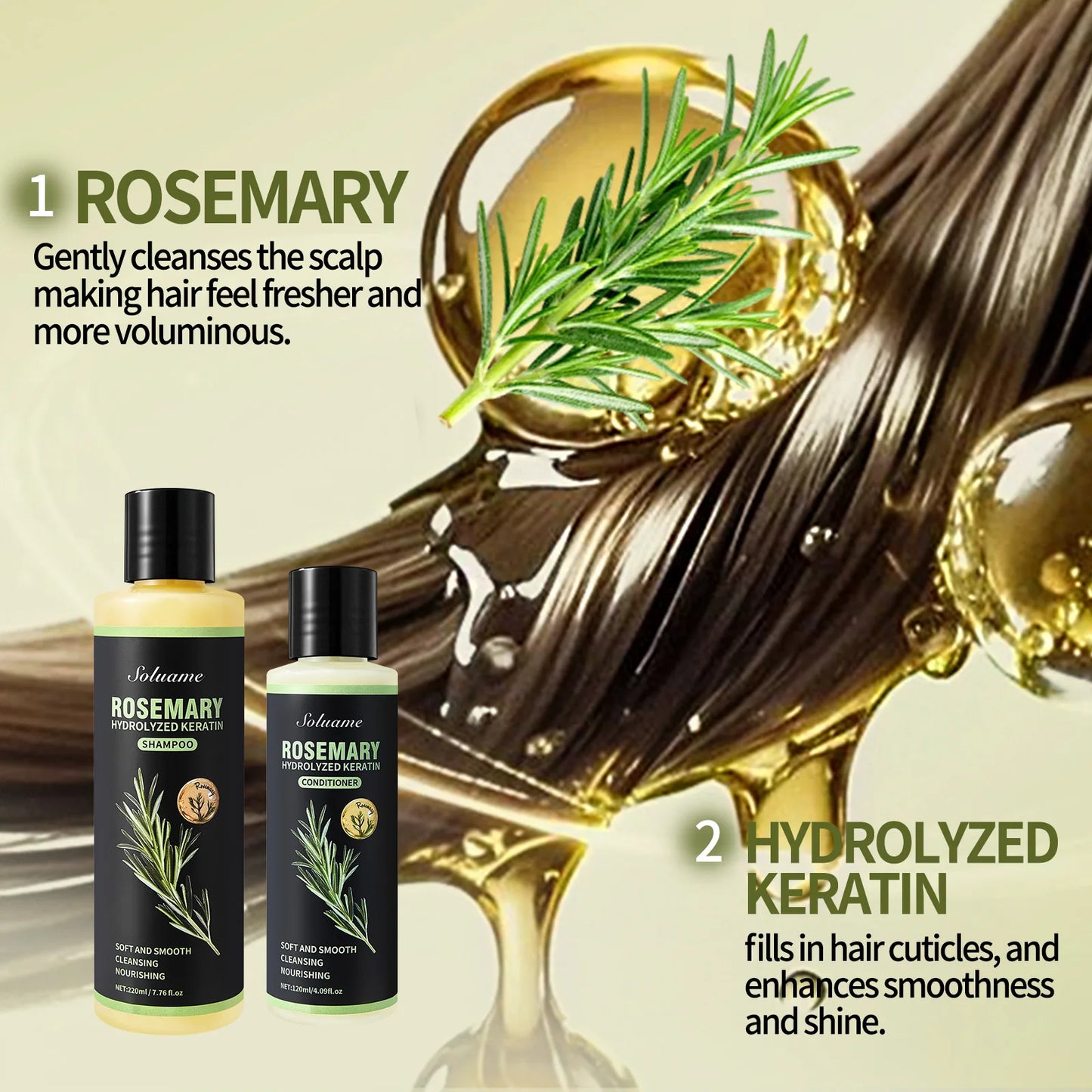 Rosemary Keratin Shampoo Conditioner Set for Care Peaceful Pleasures Health and Wellness