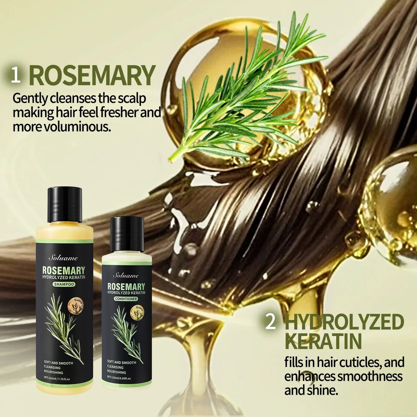 Rosemary Keratin Shampoo & Conditioner Set – Repairs Damaged Hair