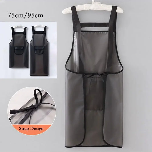 Waterproof Kitchen Apron Household PVC Oil Resistant Work Apron Transparent Black Dirt-Proof Cleaning Aprons Peaceful Pleasures Health and Wellness