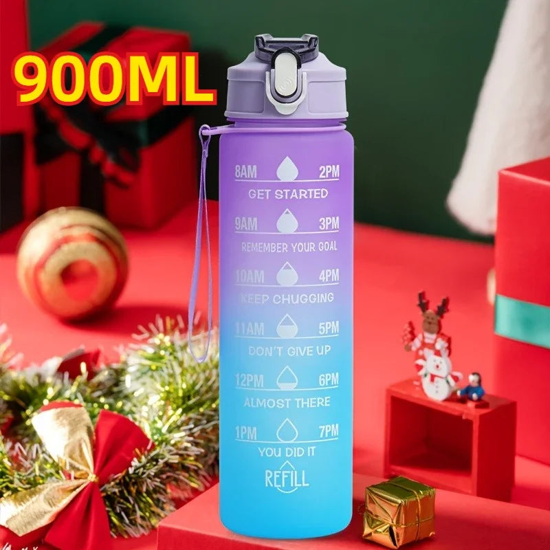 2L Motivational Sports Water Bottle with Time Marker & Straw