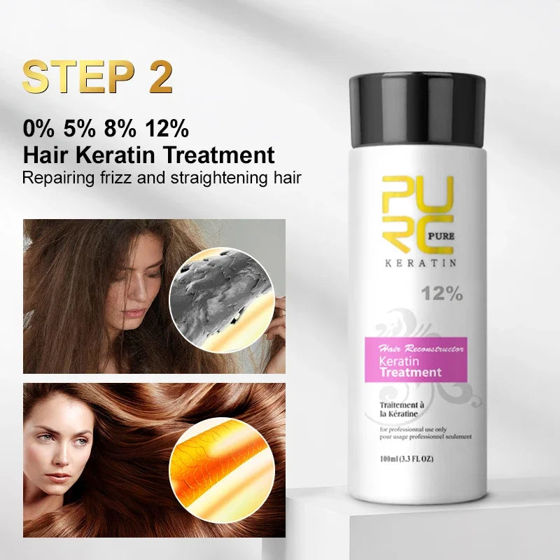 PURC Keratin Treatment Shampoo Conditioner Hair Straightening Products Smoothing Repairing Hair Mask Curly Hair Straighten Care Peaceful Pleasures Health and Wellness