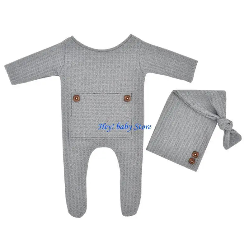 Newborn Knitted Romper & Turban Hat Set | Baby Photo Prop