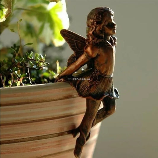 Fairy Girl Hanging Cup Resin Decoration Fairy Combination Flower Basket Edge Decoration Garden Pot Ornaments Home Accessories Peaceful Pleasures Health and Wellness D