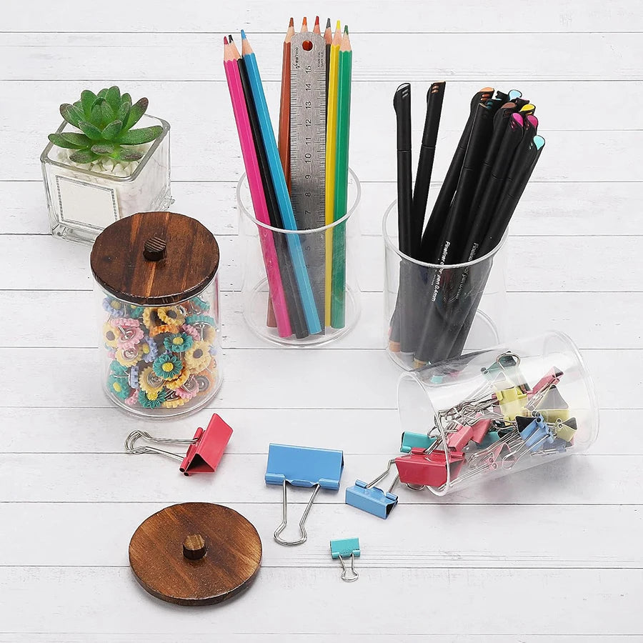 Qtip Holder & Apothecary Jars – Clear Plastic Bathroom Storage Containers (1/2/3/4 Pack)